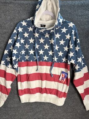 Isaac’s Designs Stars & Stripes Flag Print Hoodie Women’s Small